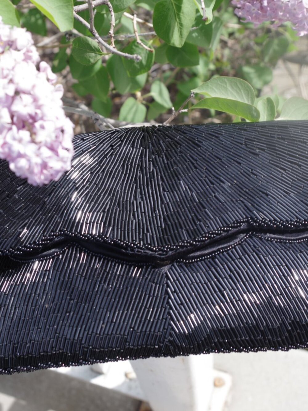 Ladies Black Beaded Evening Clutch Bag 90s By Goldco